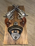 Wall Bottle Cap Opener With Double Old Wild West Revolvers Design. Fixed Price $24.00.
