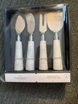 Threshold Manchester 4 Piece Cheese Knife Set Stainless Steel & White Marble Nib. Fixed Price $16.99.