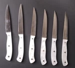 Sabatier Forged High Carbon Steel Knives Lot Of 6 White Handle Riveted Serrated. Fixed Price $26.48.