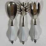 Vintage Godinger Serving Set White Porcelain Handles Utensils. Fixed Price $25.00.