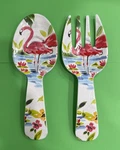 Cynthia Rowley Flamingo Melamine 2 Pc Salad Serving Utensils Set - Spoon & Fork. Fixed Price $15.00.
