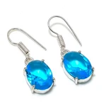 Faceted Swiss Blue Topaz Gemstone 925 Sterling Silver Solitaire Earring 1.4" B26. Fixed Price $9.99.