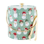 Mud Pie Home Aqua Blue Retro Santa Christmas Print Vinyl Ice Bucket Tongs Set. Fixed Price $49.99.