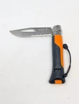 Opinel No 8 Outdoor Folding Knife Serrated Blade Whistle Shackle Orange Black. Fixed Price $34.99.