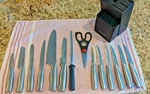 Farberware 15 Piece Stainless Steel Kitchen Knives Block Scissors Sharpening Rod. Fixed Price $27.99.