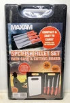 Maxam 5PC Flex Fish Fillet Knife Set Cutting Board & Case Orange Leymar Handles. Fixed Price $34.77.