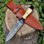 Damascus Steel Blade Double Edge Outdoor Knife For Survival, Camping, Hiking. Fixed Price $33.00.