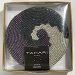 Tahari Home Set Of 6 Glass Beaded Coasters 5 Purple Silver Black Swirl New. Fixed Price $24.99.