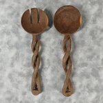 Vintage Carved Wooden Salad Servers Twisted Handle Spoon Fork 12IN Set Mcm!. Fixed Price $17.54.