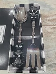 Mud Pie Serving Set Salad Utensils Metal Spoon Fork Art Glass Bead Handle New. Fixed Price $32.00.