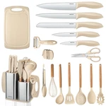 12 Pcs Silicone Kitchen Utensil Accessory 6 Knife Block Set Cooking Khaki. Fixed Price $56.92.