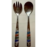 Wild Eye Design Beaded Salad Set Spoon Fork 11". Fixed Price $9.95.