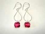Ab Fuschia Pink Tourmaline Cushion Dangle Hook Earrings .925 Sterling Silver 2". Fixed Price $70.00.
