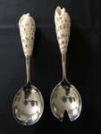 Vintage Shell Handle, Salad Server, Metal Spoons, Mud Pie, Serving Tools. Fixed Price $40.00.