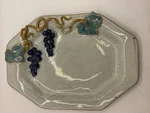 Vintage Sturbridge Pottery Cheese Server Tray Plate Grapes And Leaves. Fixed Price $42.99.