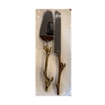Godinger Cake Knife & Server Set Gold Branch Handles Stainless Steel Floral. Fixed Price $23.00.