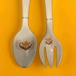 Mcm Harker Pottery Modern Orange Tulip Ceramic Salad Server Set 1960S Read. Fixed Price $8.99.
