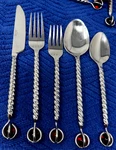 Rare Pier 1 Classic Stainless Twisted Flatware With Novel Amber Beads 60 Pc. Set. Fixed Price $279.00.
