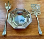 Plated Towle Salad Spoon, Spatula & Wallace Silversmiths Dish 880. Fixed Price $42.00.