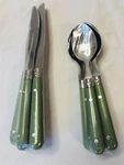 Ginkgo Prix Moss Green Stainless Flatware Light Plastic Handle Set Of 8. Fixed Price $150.00.