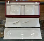 Crate & Barrel White Porcelain Sushi Set - 2 Lg Sm Appetizer Server Boxed Fish. Fixed Price $48.00.