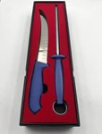 Dragon Riot Butcher Knife 10" Curved Cimeter + Sharpening Rod - Blue Handle. Fixed Price $30.00.