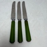 Vtg Art Deco Dinner Knives Set Of 3 Olive Green Bakelite Faceted Handles Mcm. Fixed Price $24.99.