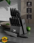 Haugo 15PC Kitchen Knife Set With Block, High Carbon Stainless Steel. Fixed Price $113.39.