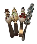 Christmas Spreaders Set 3 Snowmen + 1 Mud Pie Jingle Bell Cheese Knife Holiday. Fixed Price $11.99.