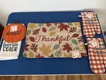 Harvest Collection Fall Kitchen Set 4 Place Mats 2 Oven Mitts 1 Pot Holder/towel. Fixed Price $29.99.