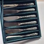 Vintage Neiman Marcus Godinger Butter Cheese Knives Silver Plate Set Of 6 Box. Fixed Price $29.99.
