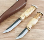 Wood Jewel Set Fixed Knife Carbon Steel Blade Curly Birch Handle W/brown Sheath. Fixed Price $58.59.