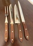 Vintage Interpur Japan Stainless Steel Carving Set 3 Knives 1 Fork Wood Handle. Fixed Price $45.00.