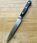 Fine Farberware Pro 5 Blade Stainless Forged Utility Knife W/ Black Handle. Fixed Price $29.05.