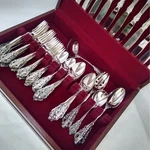 Godinger Baroque Silverplate Flatware Set Service For 12 Utensils Box 64PC. Fixed Price $325.00.