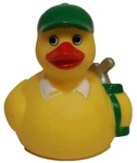Golf Rubber Duck, Sports Squeaky & Floating Upright Bath Toy - Waddlers Brand. Fixed Price $5.75.