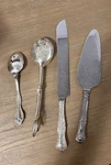 1881 Rogers Oneida Eme Stzo Silverplate Serving Spoon Tongs Knife Server Set. Fixed Price $24.99.