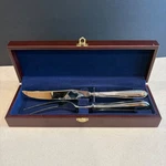 Hampton Silversmiths Stainless Steel Carving Knife & Fork Set Wood Storage Box. Fixed Price $21.49.
