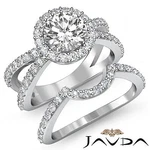 Halo Split Shank Round Diamond Engagement Pave Bridal Set Ring Gia SI1 2.1 Ct. Fixed Price $11599.00.