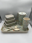 Beachcombers Coastal Life Bamboo Fib. Set. Cups,jug,salad Servers,tray,store Pot. Fixed Price $48.99.