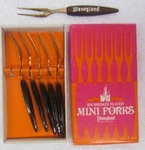 Vintage Disneyland 6 Bronze Plated Mini Forks Cocktail Hors D'oeuvres Box Nos. Fixed Price $10.95.