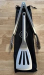 Pampered Chef Stainless Steel Barbecue Tongs And Spatula Set New Box. Fixed Price $23.00.