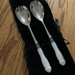 Southern Living Home 2 Piece Salad Serving Fork & Spoon Set W/wht Pearl Handle. Fixed Price $25.00.