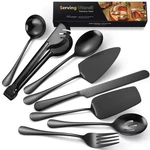 8 Pieces Black Stainless Steel Serving Utensils Set Spoons Tongs Fork. Fixed Price $37.08.