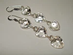 Ab Beautiful White Topaz Three Heart .925 Silver Hook Dangle Earrings 2.5". Fixed Price $30.00.