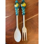 Vietri Italian Ceramic Lemon Wood Salad Servers Hand Painted Blue Yellow Set 2. Fixed Price $29.99.