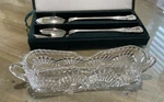 Vtg New/old Godinger Silver Art Salad Serving Bowl Set & Crystal Utensil Holder. Fixed Price $65.00.