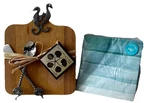 Mudpie Mini Cutting Board Seahorse Motif W Metal Spreading Knife Spoon & Napkins. Fixed Price $13.50.