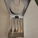 Set Of 4 Mini Fork Four Pieces New Original Box Wild Eye Design Pearls. Fixed Price $17.00.
