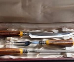 Vintage Sheffield England Stag Horn Handle Carving Set W/ Case Granton Knife. Fixed Price $37.50.